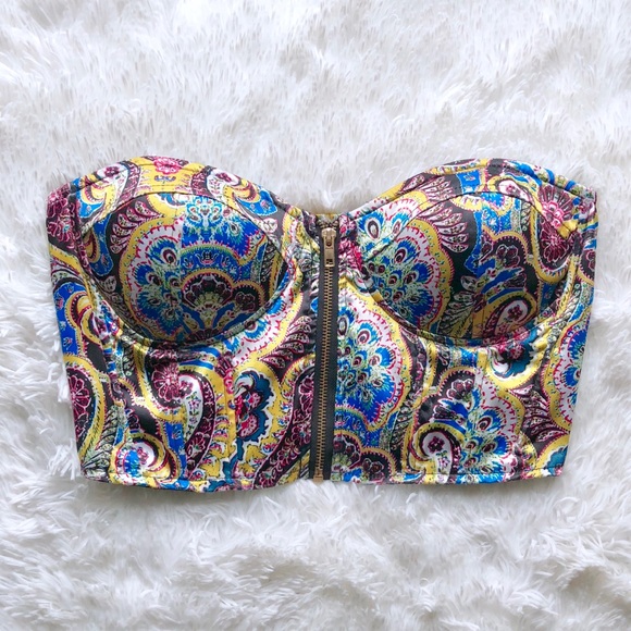 Say What? Tops - Multicolored Paisley Zipper Bustier